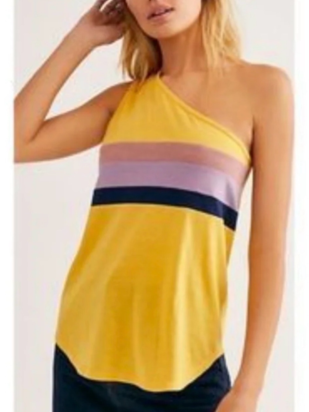 FREE PEOPLE One-Shoulder Striped Tank Top inYellow